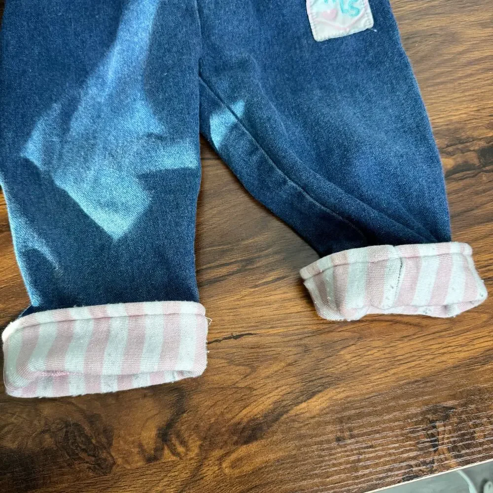 Vintage Tot Trends PALS Baby Overalls 18M Denim Suspenders Pink Cuffs